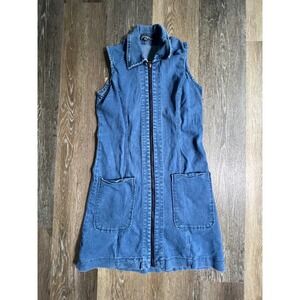 Sharagan Denim Mini Dress Women 6 Blue Sleeveless Zip Front Pocket Western Y2K